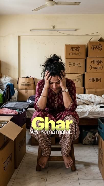 Woman surrounded by packed cartons during a house shifting story in Nagpur
