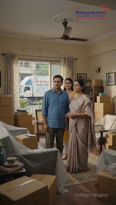 Couple with packed boxes during a home shifting job in Nagpur
